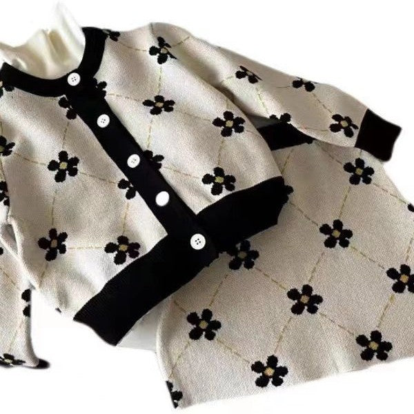 Designer Black & White Floral Skirt Ensemble
