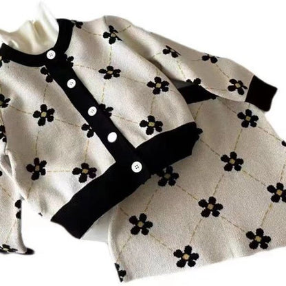 Designer Black & White Floral Skirt Ensemble
