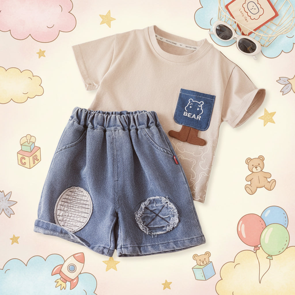 Classic Denim Short Set - White