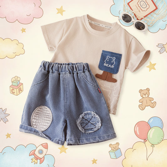 Classic Denim Short Set - White