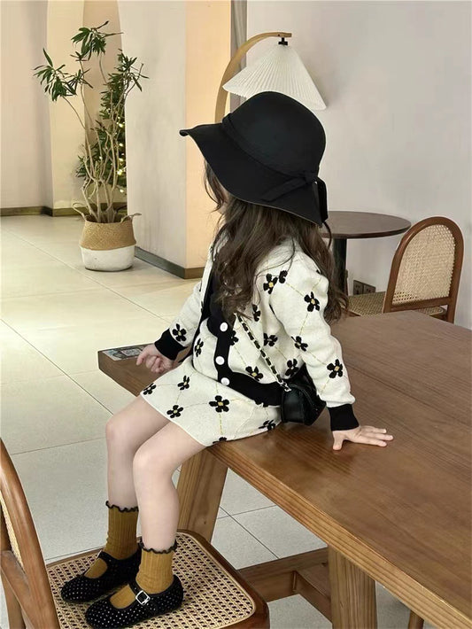 Designer Black & White Floral Skirt Ensemble