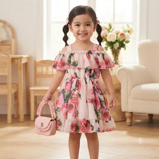 Charming Soft Pink Floral Dress