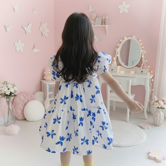 Casual Cotton Blue & White Dress