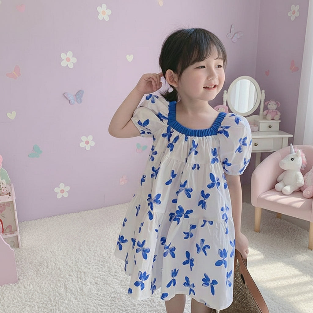 Casual Cotton Blue & White Dress