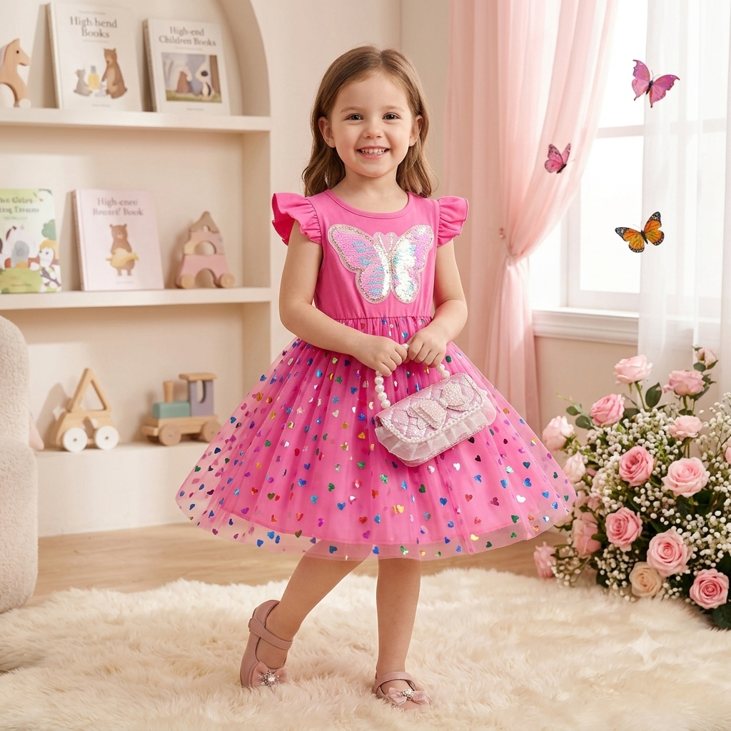 Designer Pink Butterfly Party Dress