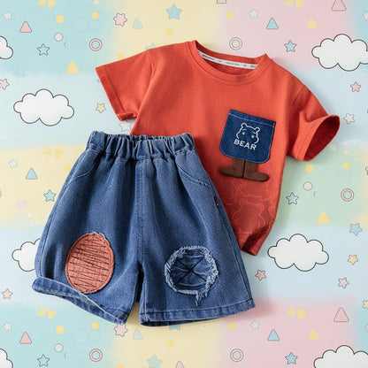 Red Classic Denim Short Set