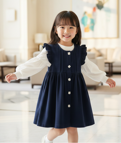 Denim Overdress with White Top Set