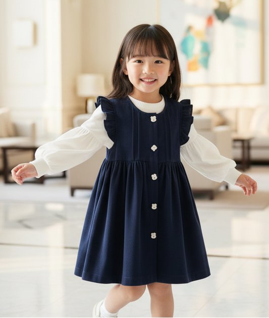 Denim Overdress with White Top Set