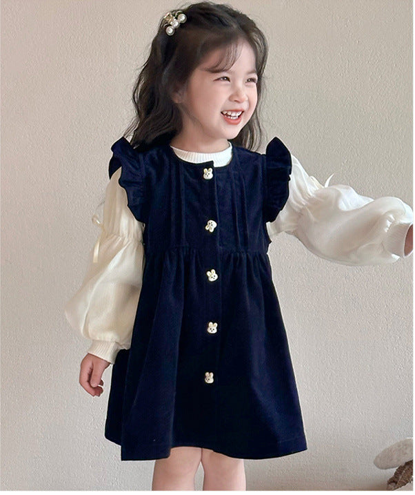 Denim Overdress with White Top Set