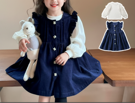 Denim Overdress with White Top Set