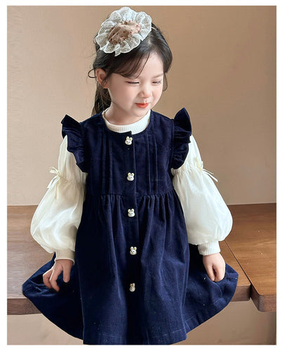 Denim Overdress with White Top Set