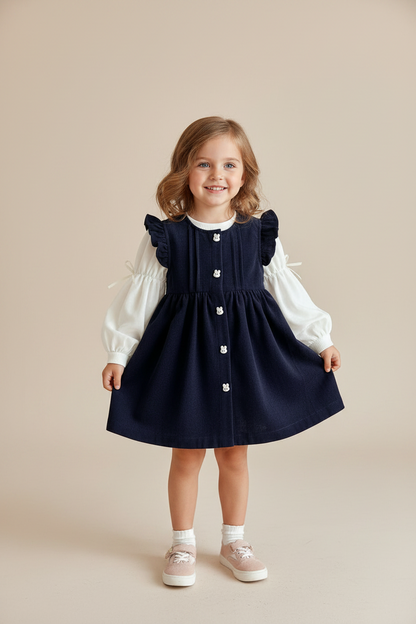 Denim Overdress with White Top Set