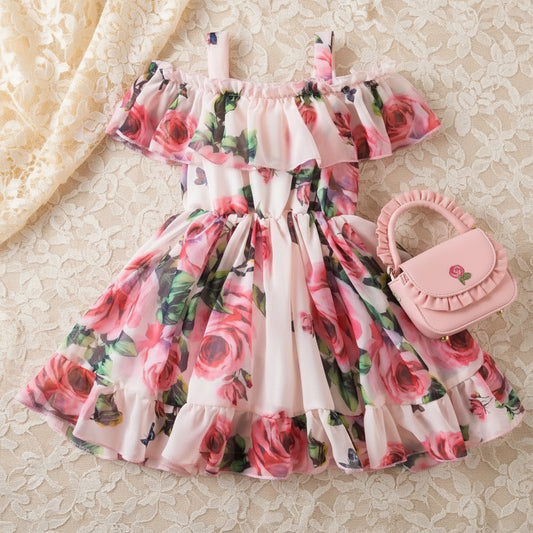 Girls soft pink floral summer dress